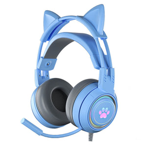 Blue Cat Headset Microphone 3.5mm Jack USB LED Paw