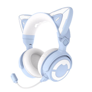 Light Sky Blue Cat Headset Wireless Noise Canceling Microphone LED