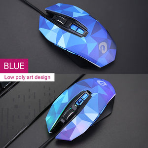 Blue Color Low Poly Art Mouse Gaming RGB 10800 DPI