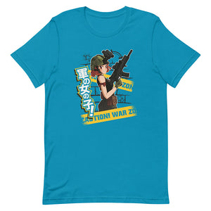 Blue Cool Anime Redhead Army Girl Shirt Battlefield Ready