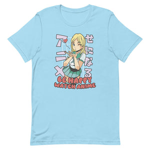 Blue Cute Blonde Schoolgirl Anime Watcher Tee Kiss Wink