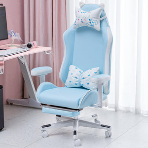 Blue Cute Kitty Ear Gaming Chair Footrest Reclining Seat