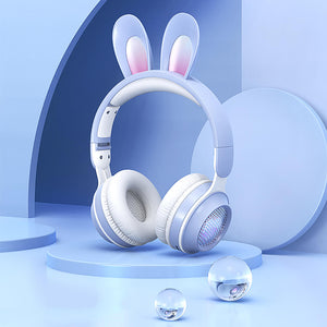 Blue Cute Rabbit Ear Headset Wireless Microphone RGB