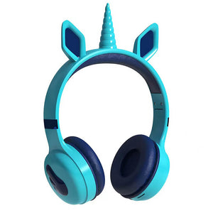 Blue Cute Unicorn Headphones Wireless RGB Kids