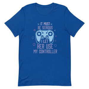 Blue Funny Serious Gamer Revelation Quote Shirt Game Controller