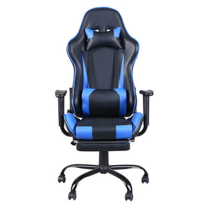Blue High Back Racing Gaming Chair Footrest Reclining Backrest