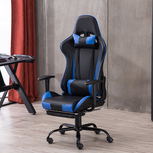Blue High Back Racing Gaming Chair Footrest Reclining Backrest Picture