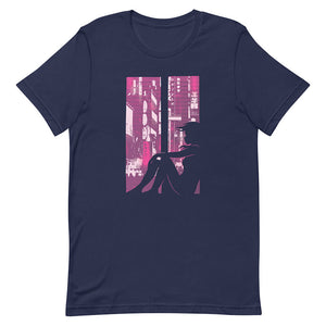 Blue Lonely Girl Silhouette Behind Window Tee Dystopian World