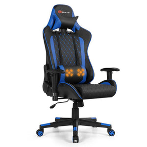 Blue Massage Lumbar Cushion Racing Gaming Chair Reclining Backrest