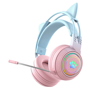 Blue Pink Bluetooth 5.3 Gradient Pastel Headset Mic RGB 3.5mm Jack