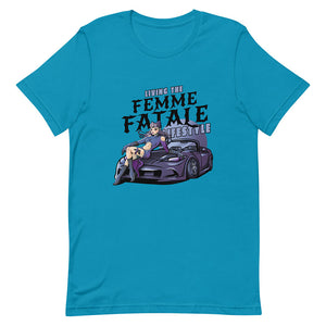 Blue Purple Hair Femme Fatale Catsuit Shirt Sports Car