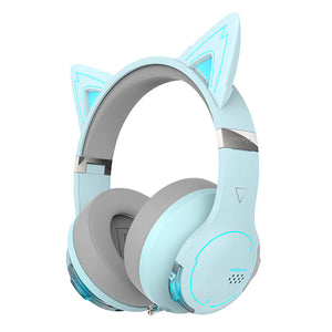 Blue RGB Bluetooth 5.2 Cosplay Cat Headphones Mic Noise Canceling