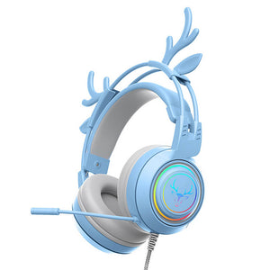 Blue RGB Deer Ear Headset Microphone 3.5mm Jack USB