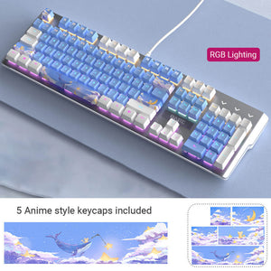 Blue White Double Color Cozy Cartoon Mechanical Keyboard Backlight USB
