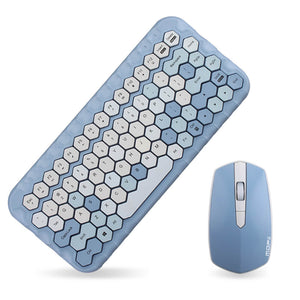 Blue 2.4Ghz Wireless Slim Honeycomb Combo Keyboard Mouse Multi-Color