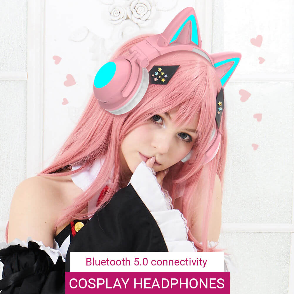 Bluetooth 5.0 Cat Headphones Mic 7.1 Surround Sound RGB Cosplay