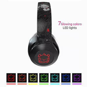 Bluetooth 5.0 Angry Bear Graffiti Headphones RGB LED Light Modes Foldable