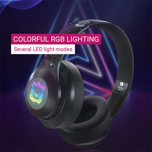 Bluetooth 5.0 Angry Bear Graffiti Headphones RGB Lighting Foldable