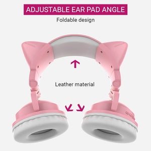 Bluetooth 5.0 Cat Headphones Mic 7.1 Surround Sound RGB Adjustable Ear Pad Angle