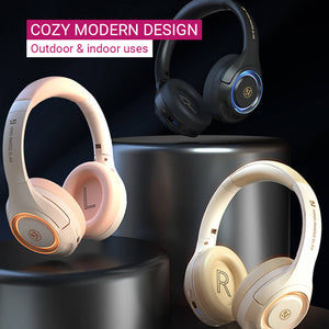 Bluetooth 5.2 Cozy Modern Design Headphones Microphone HiFi LED