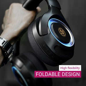 Bluetooth 5.2 Cozy Modern Headphones Microphone HiFi LED Foldable
