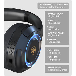Bluetooth 5.2 Cozy Modern Headphones Microphone HiFi LED On-Ear Sound Control