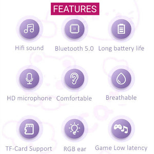 Bluetooth 5.0 Demon Ear Headphones Mic LED Light Features