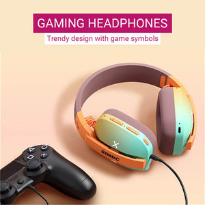 Bluetooth 5.2 Game Symbol Design Headphones Mic Tri-Mode RGB