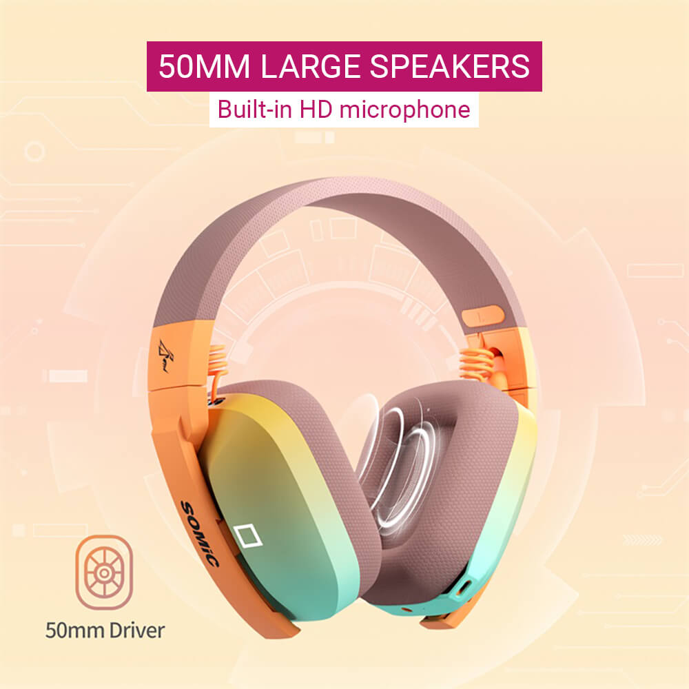 Bluetooth 5.2 Game Symbol Headphones Built-In Microphone Tri-Mode RGB 50mm Speakers