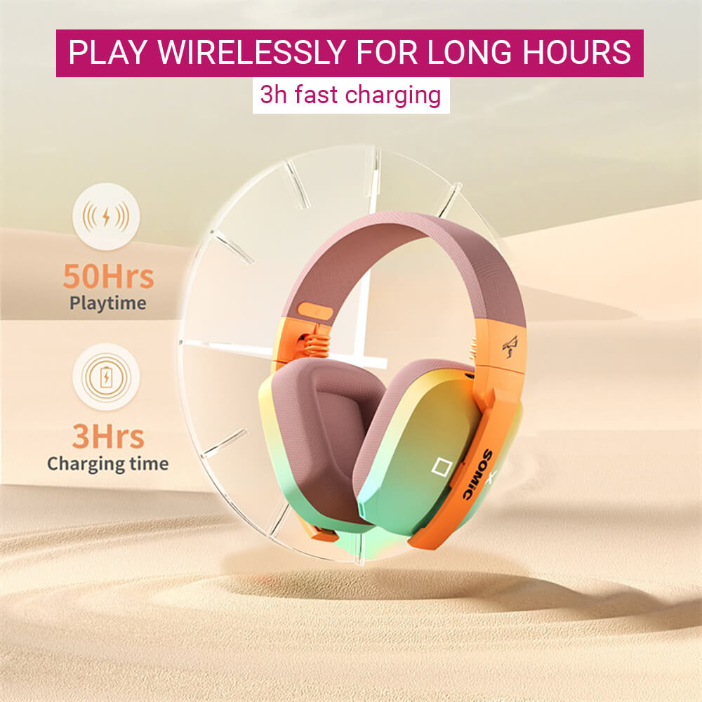 Bluetooth 5.2 Game Symbol Headphones Mic Tri-Mode RGB Battery Capacity