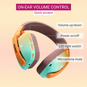 Bluetooth 5.2 Game Symbol Headphones Mic Tri-Mode RGB On-Ear Volume Control