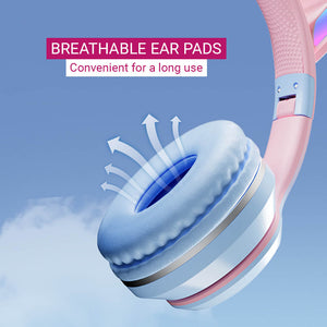 Bluetooth 5.1 Gradient Kitty UwU Headphones RGB 3.5mm Jack Breathable Ear Pads