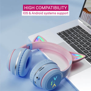 Bluetooth 5.1 Gradient Kitty UwU Headphones RGB 3.5mm Jack Compatibility