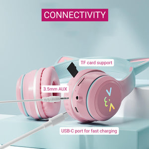 Bluetooth 5.1 Gradient Kitty UwU Headphones RGB 3.5mm Jack Connectivity