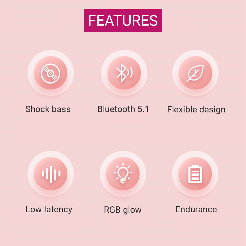 Bluetooth 5.1 Gradient Kitty UwU Headphones RGB 3.5mm Jack Features