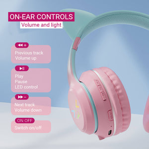 Bluetooth 5.1 Gradient Kitty UwU Headphones RGB 3.5mm Jack On-Ear Controls