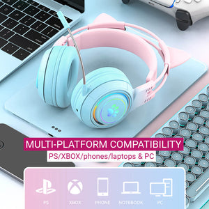 Bluetooth 5.3 Gradient Pastel Headset Mic RGB 3.5mm Jack Multi-Platform Compatibility