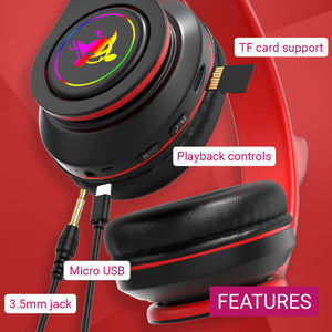 Bluetooth 5.0 Little Devil Horn Headphones Mic RGB Features
