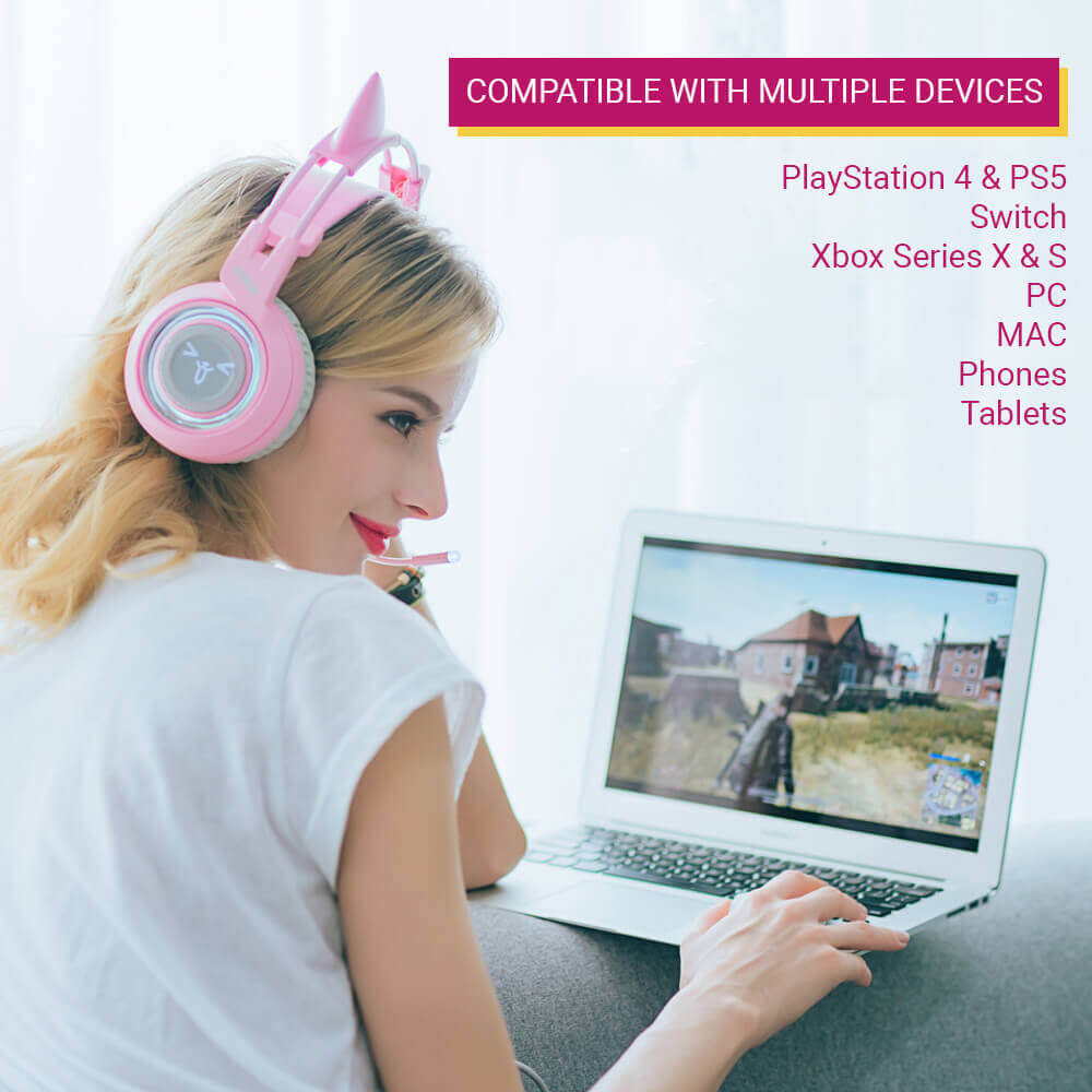 Cat Ear Headset Microphone Emoji 3.5mm Jack Compatibility