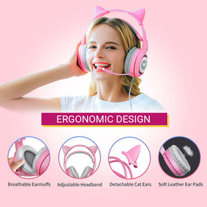 Cat Ear Headset Microphone Emoji 3.5mm Jack Ergonomic Design