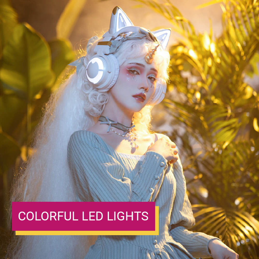 Cat Headphones Wireless 7.1 LED Lights Noise Cancelling