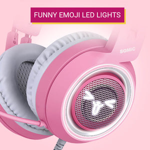 Cat Headset Microphone 7.1 Emoji Face LED Lights