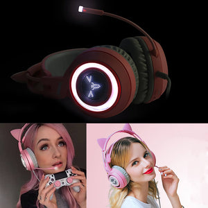 Cat Headset Microphone 7.1 Emoji LED Lights Gamer Girl