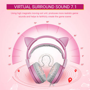Cat Headset Microphone Virtual Surround Sound 7.1 Emoji LED Lights