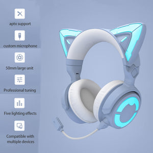 Cat Headset Wireless Noise Canceling Microphone LED Features