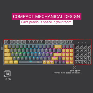 Compact Size Tri-Color Mechanical Keyboard RGB Backlight USB