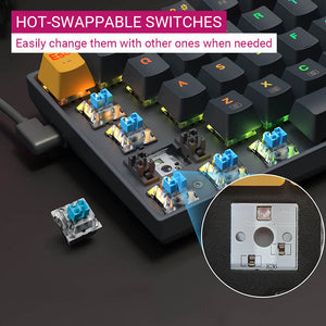 Compact Tri-Color Mechanical Keyboard RGB Backlight USB Hot-Swappable Switches Keycaps