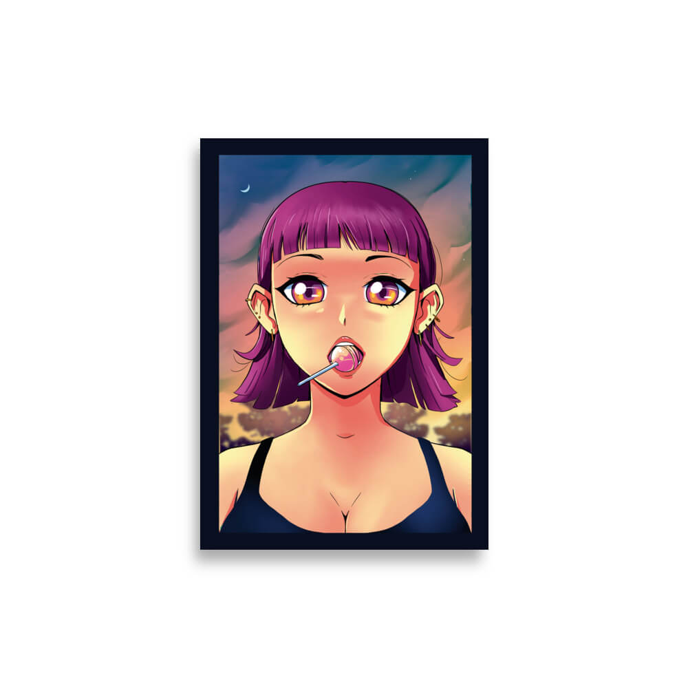 Cozy Lollipop Girl Matte Poster Purple Haired Bangs 21*30cm