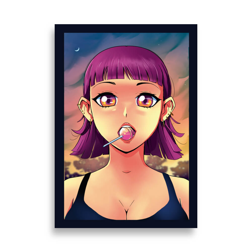 Cozy Lollipop Girl Matte Poster Purple Haired Bangs 70*100cm