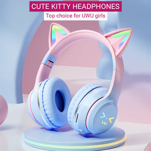 Cute Bluetooth 5.1 Gradient Kitty UwU Headphones RGB 3.5mm Jack